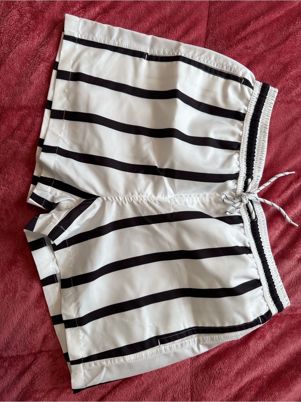 Men's Athletic Swim/Training Shorts - White with Black Stripes